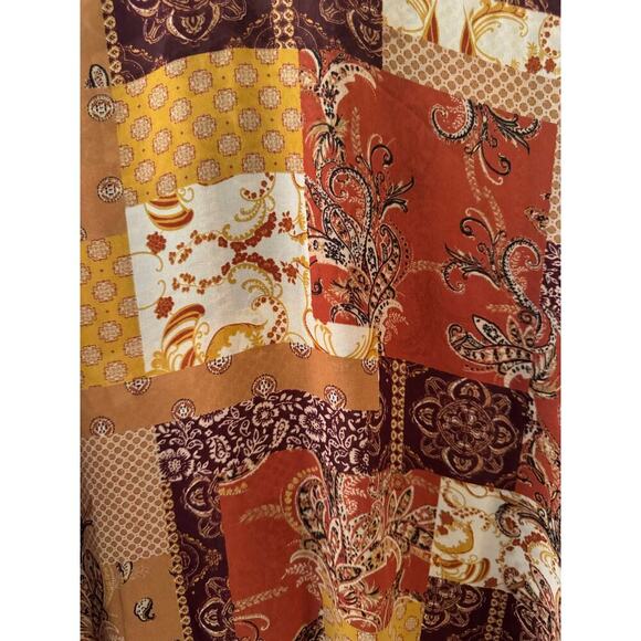 CATO Women M Blouse High Low Brown Orange Lagenlook Boho Patch Balloon Sleeve - Picture 5 of 5